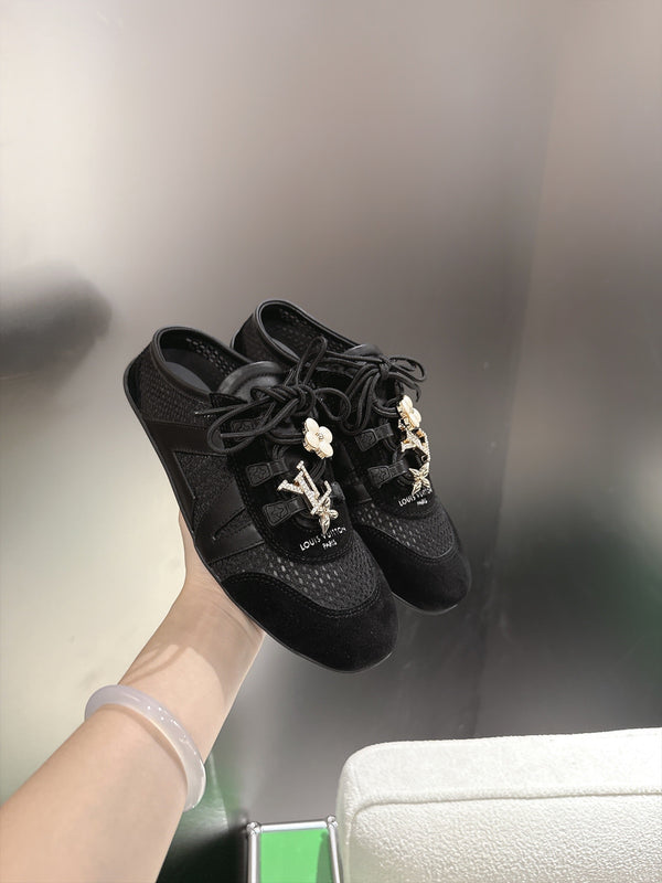 LV Sneakerina Ballerina Flats Black Mesh Suede 999360