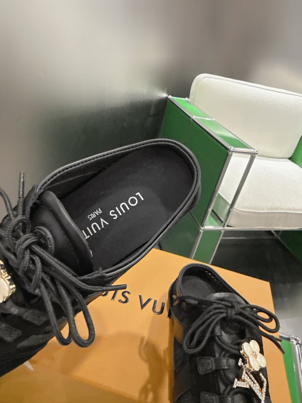 LV Sneakerina Ballerina Flats Black Mesh Suede 999360