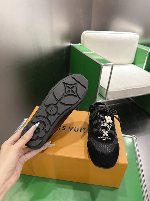 LV Sneakerina Ballerina Flats Black Mesh Suede 999360