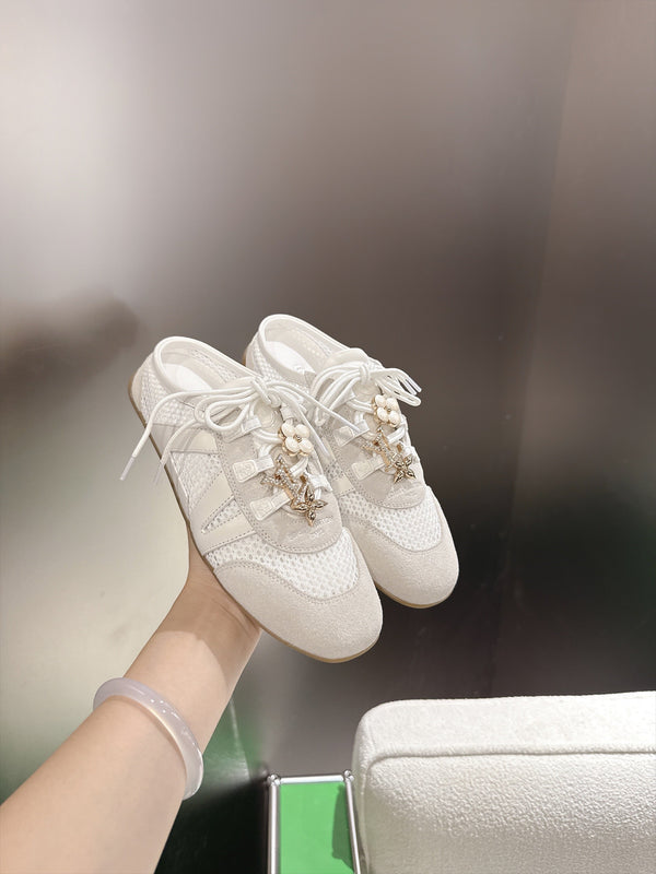 LV Sneakerina Ballerina Flats Cream Mesh Suede 999359