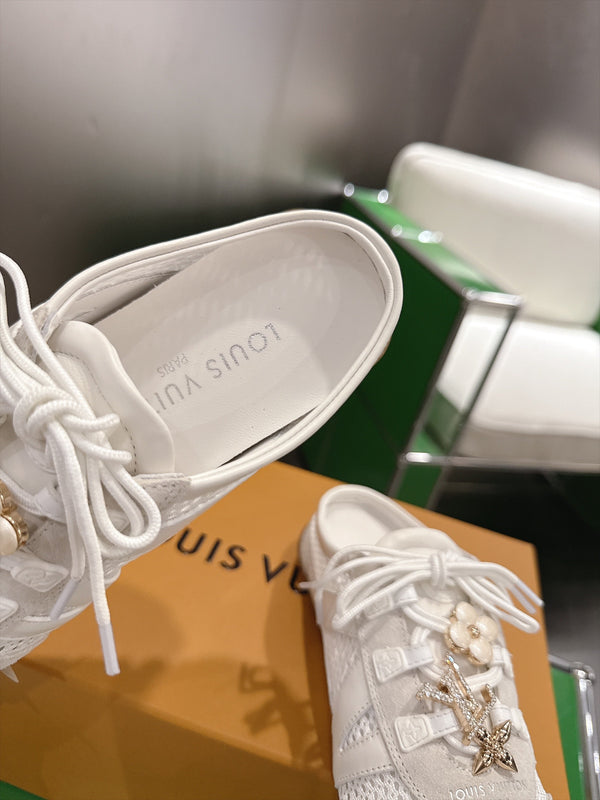 LV Sneakerina Ballerina Flats Cream Mesh Suede 999359