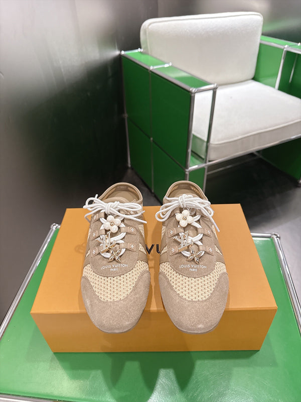LV Sneakerina Ballerina Flats Beige Mesh Suede 999357