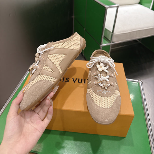 LV Sneakerina Ballerina Flats Beige Mesh Suede 999357