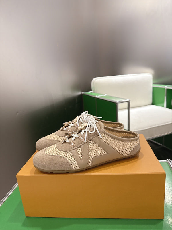LV Sneakerina Ballerina Flats Beige Mesh Suede 999357