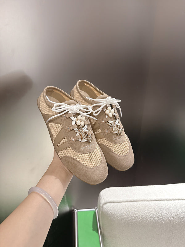 LV Sneakerina Ballerina Flats Beige Mesh Suede 999357