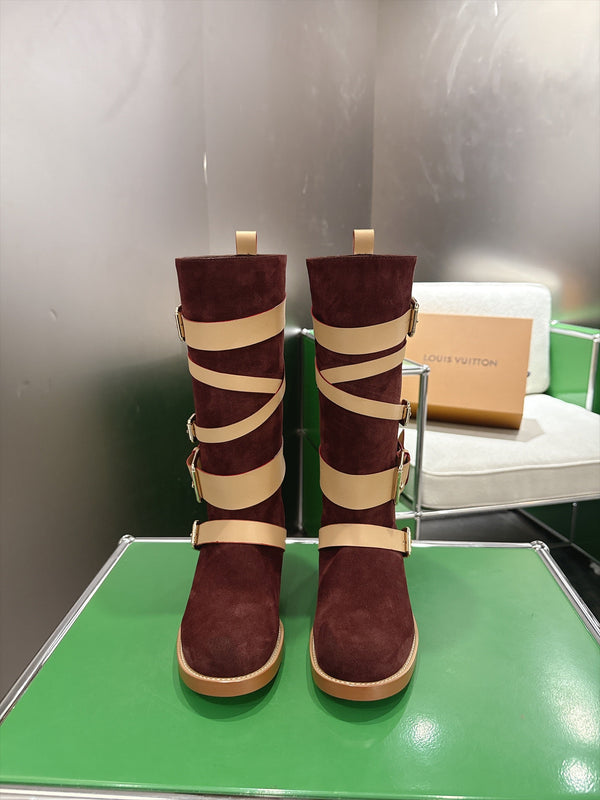LV Amiral Flat Boots Brown Suede 999314