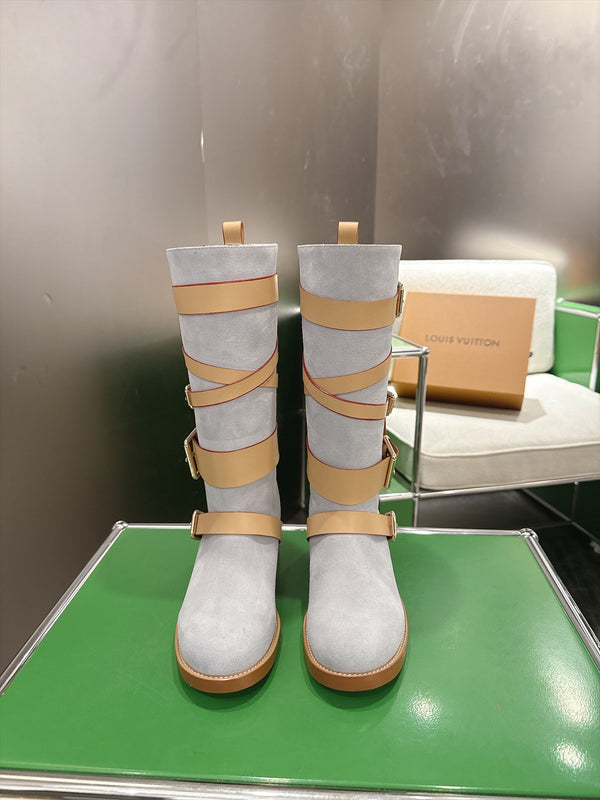 LV Amiral Flat Boots Grey Suede 999313