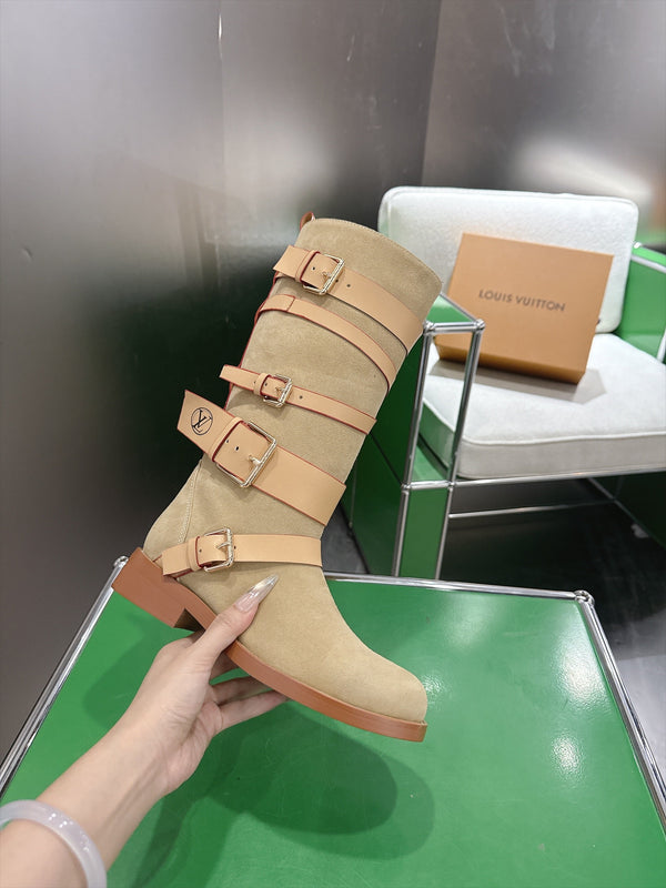 LV Amiral Flat Boots Beige Suede 999312