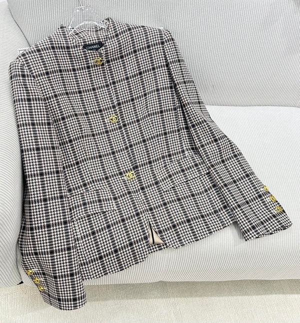 CC Houndstooth Tweed Jacket Black White Polyester 426212