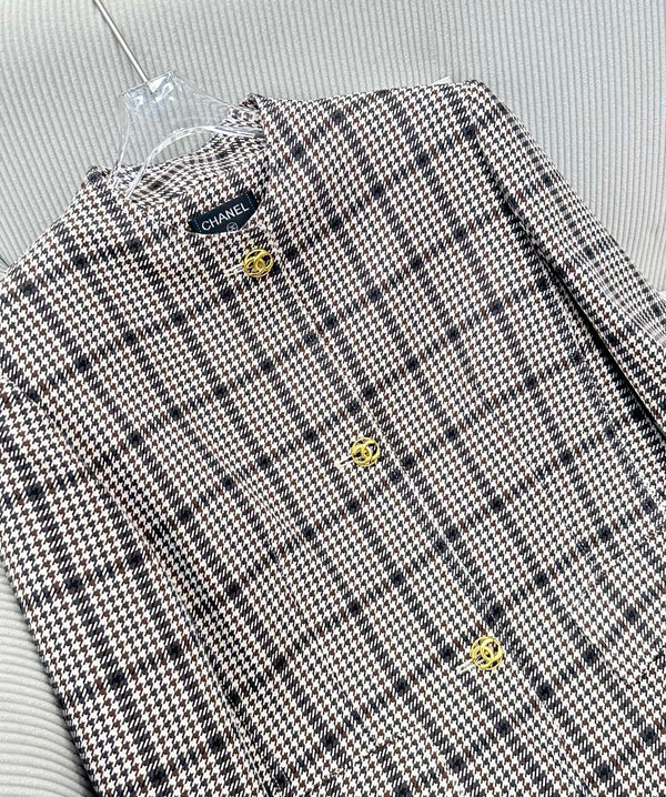 CC Houndstooth Tweed Jacket Black White Polyester 426212