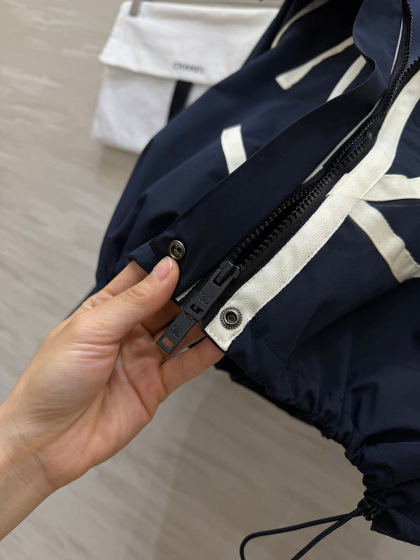 CC Cropped Hooded Jacket Navy Blue Windproof Fabric 427430