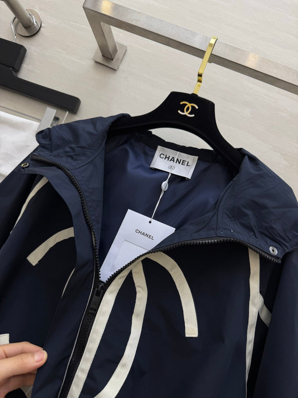 CC Cropped Hooded Jacket Navy Blue Windproof Fabric 427430