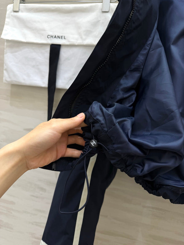 CC Cropped Hooded Jacket Navy Blue Windproof Fabric 427430