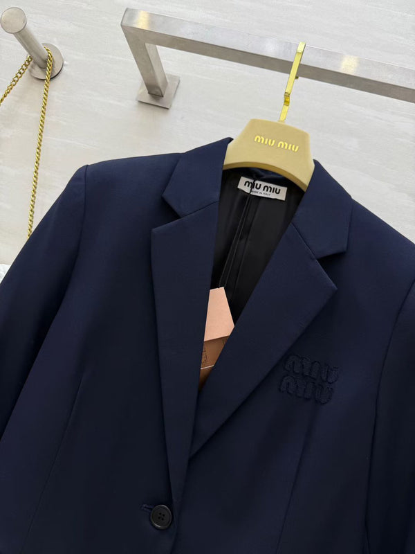 Miu Single-Breasted Gabardine Jacket Navy Blue 427460