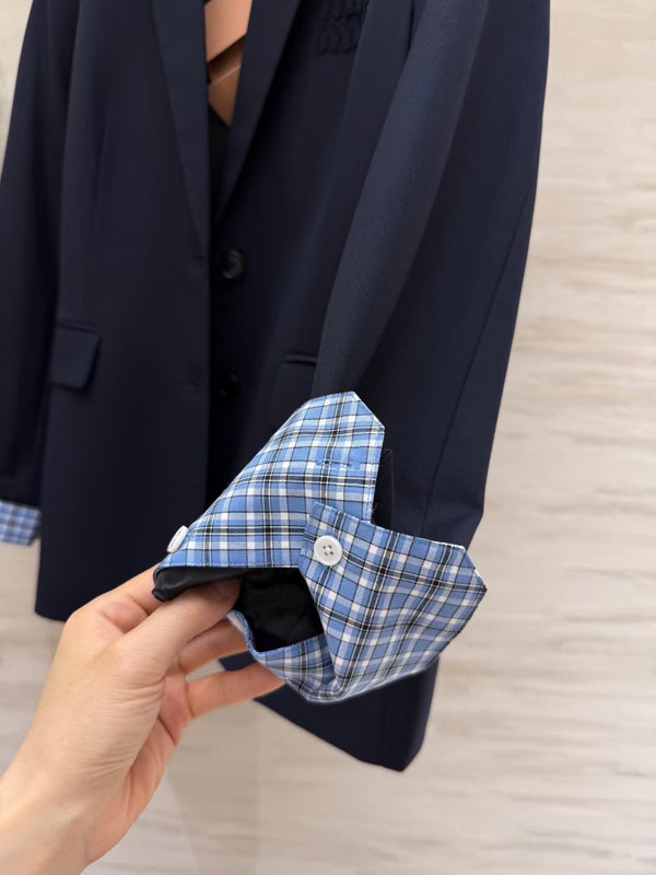 Miu Single-Breasted Gabardine Jacket Navy Blue 427460