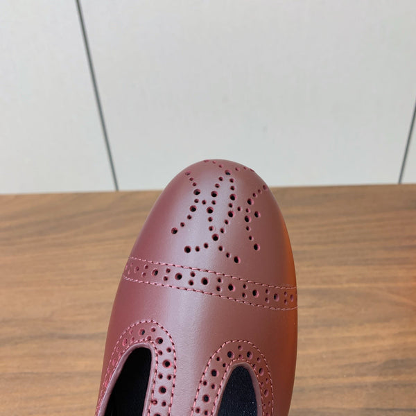 HM Nectar Ballet Flats H Lift Perforations T-Strap Burgundy Leather 111177