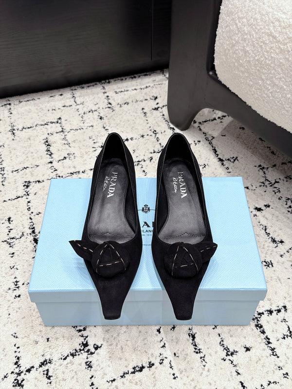Prad Floral Detail Flats Black Suede 120978