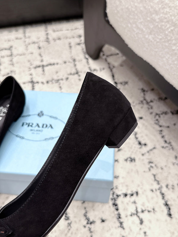 Prad Floral Detail Flats Black Suede 120978