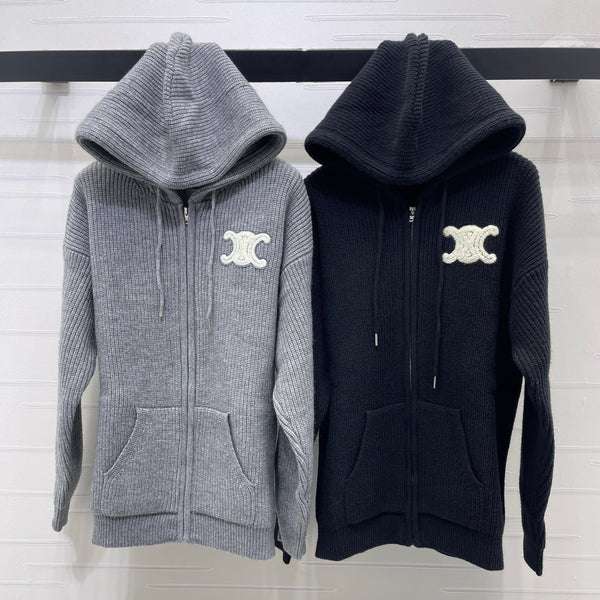 CE 26S Hooded Cardigan Triomphe Logo Ribbed Wool 430324