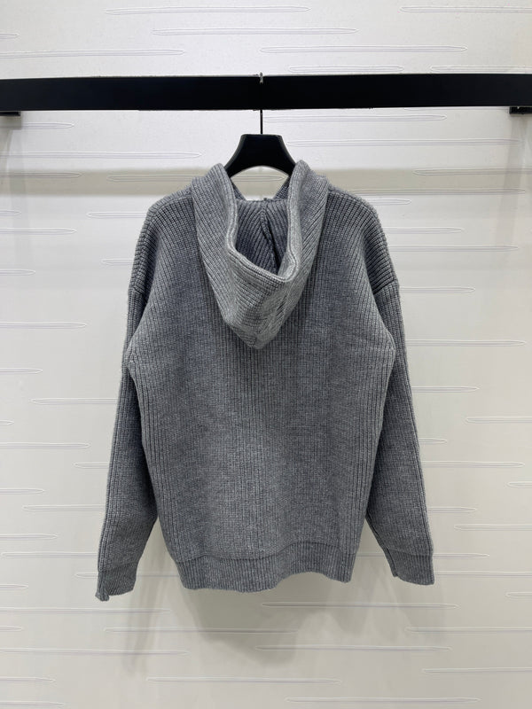 CE 26S Hooded Cardigan Triomphe Logo Ribbed Wool 430324
