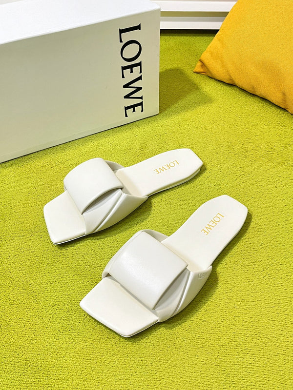 LW 26S Origami Slide Sandals White Leather 137666