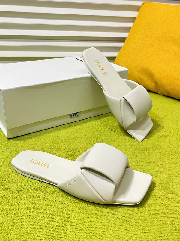 LW 26S Origami Slide Sandals White Leather 137666