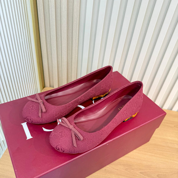 GG 26S Horsebit Ballet Flats Bow Detail Burgundy GG Canvas 141312