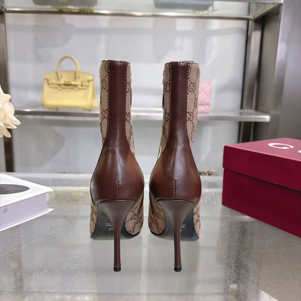 GG 26S Ankle Boots 10.5cm Horsebit Canvas Sand Brown Leather Toe Cap 41303
