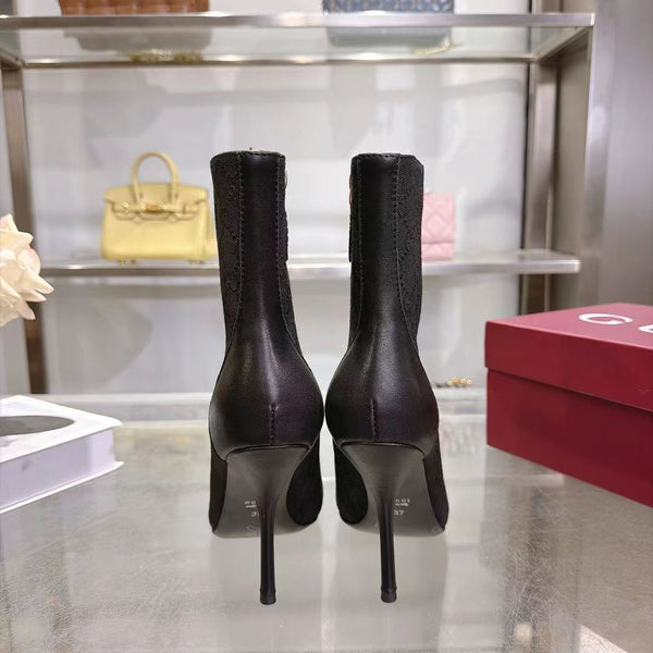 GG 26S Ankle Boots 10.5cm Horsebit Canvas Sand Black Leather Toe Cap 141301