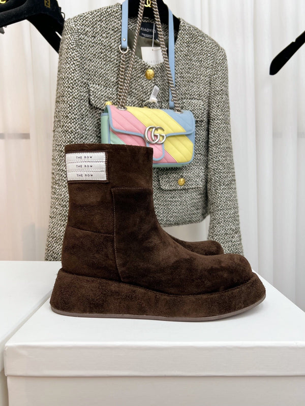 TR 26S Platform Ankle Boots 4cm Side Zip Dark Brown Suede 140947