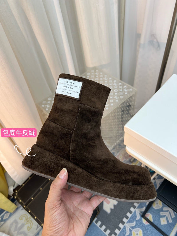 TR 26S Platform Ankle Boots 4cm Side Zip Dark Brown Suede 140947