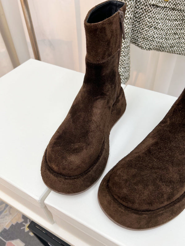 TR 26S Platform Ankle Boots 4cm Side Zip Dark Brown Suede 140947