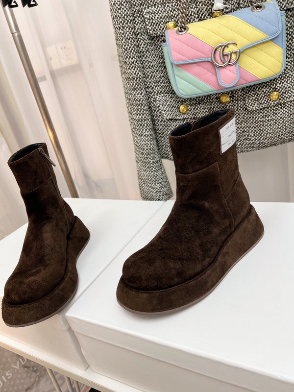 TR 26S Platform Ankle Boots 4cm Side Zip Dark Brown Suede 140947