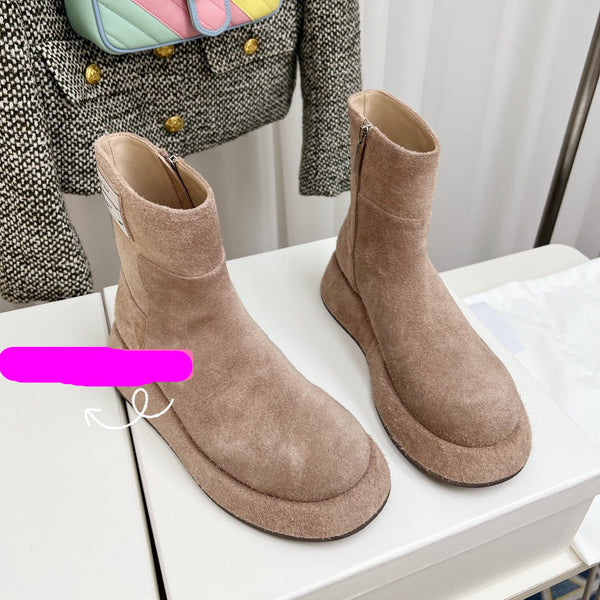 TR 26S Platform Ankle Boots 4cm Side Zip Beige Suede 140946