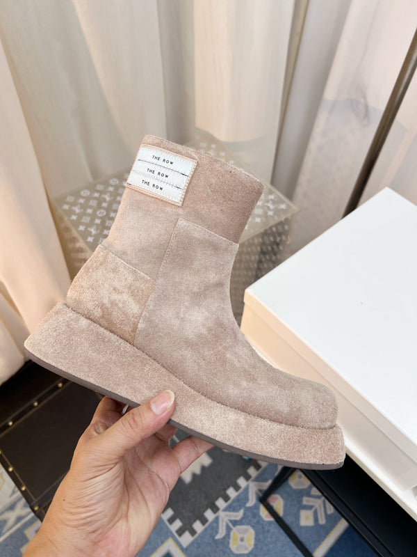 TR 26S Platform Ankle Boots 4cm Side Zip Beige Suede 140946