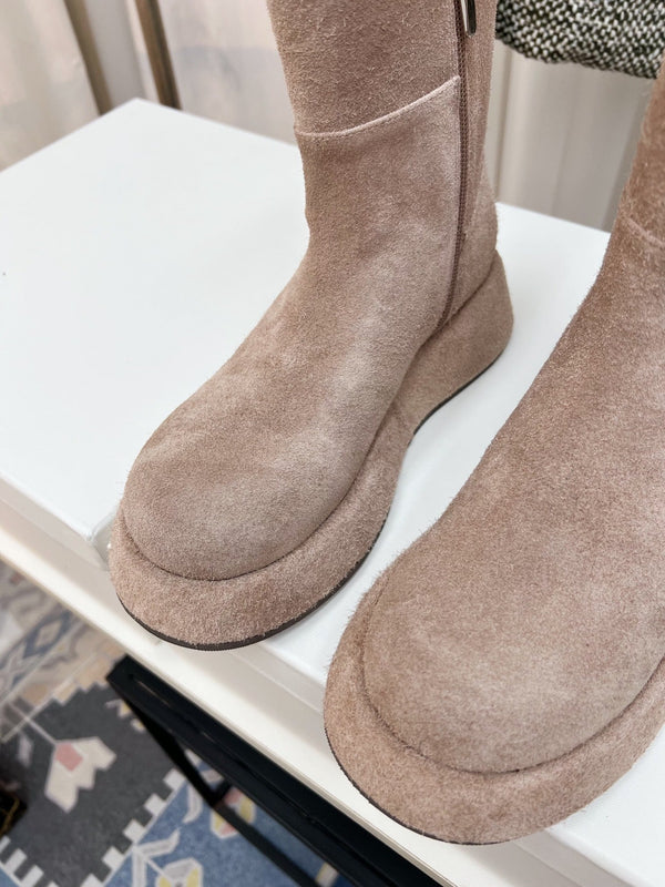 TR 26S Platform Ankle Boots 4cm Side Zip Beige Suede 140946