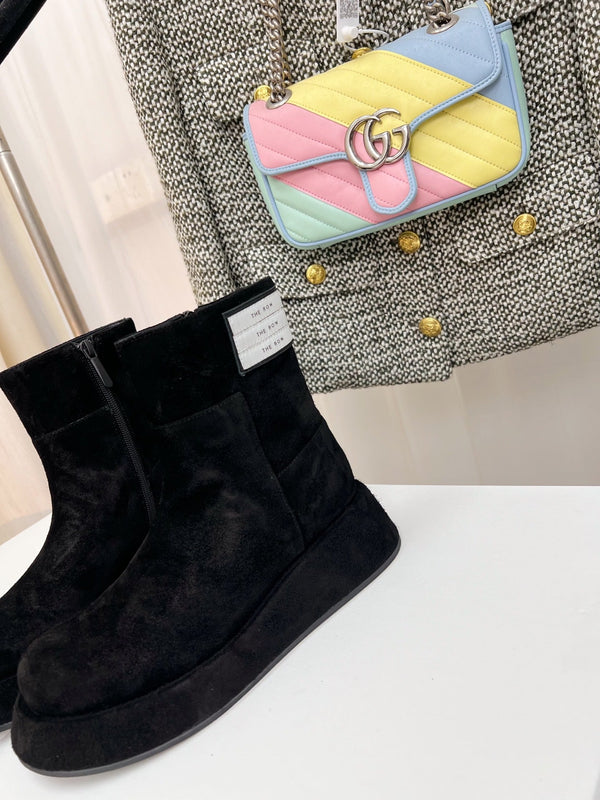 TR 26S Platform Ankle Boots 4cm Side Zip Black Suede 140945