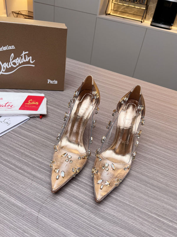 CL 26S Degraqueen Pumps 10.5cm Crystal Gold PVC 140669