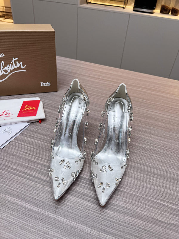 CL 26S Degraqueen Pumps 10.5cm Crystal Silver PVC 140668