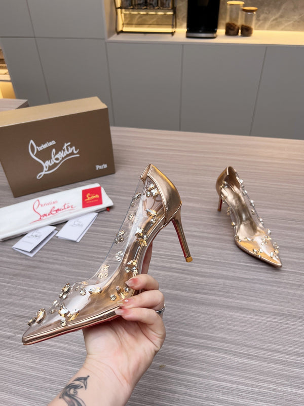 CL 26S Degraqueen Pumps 8.5cm Crystal Gold PVC 140667