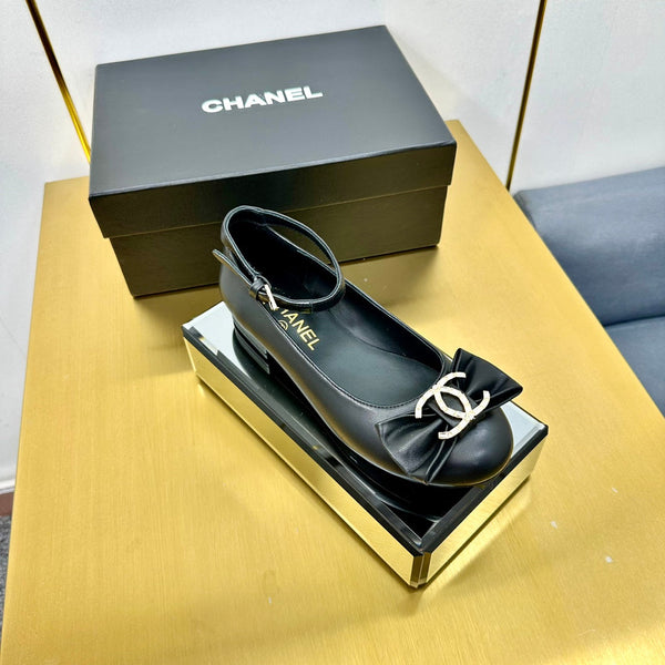 CC 26S Mary Jane Flats Bow Logo Charm Black Leather 140313