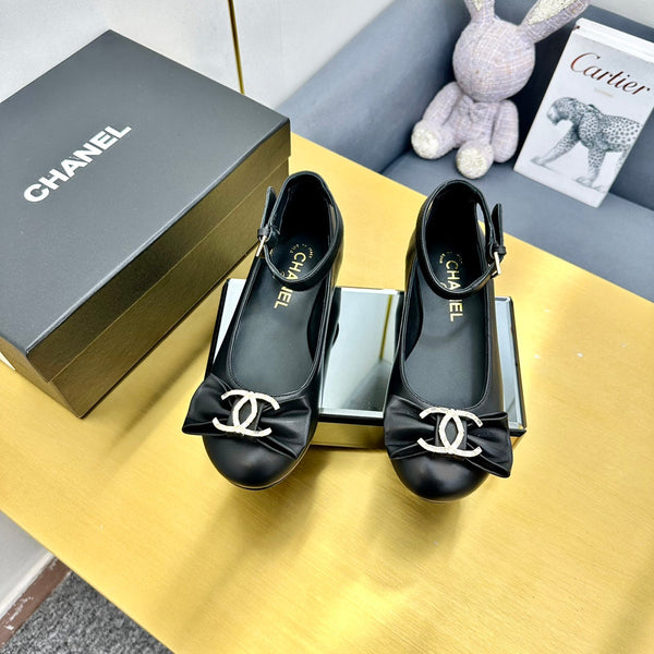 CC 26S Mary Jane Flats Bow Logo Charm Black Leather 140313
