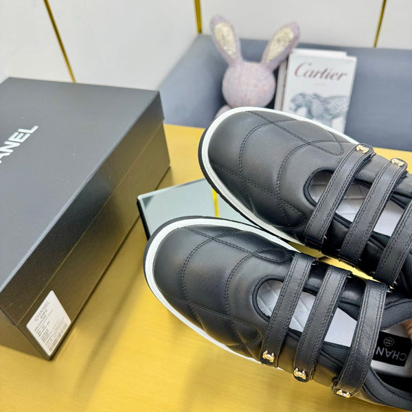 CC 26S Quilted Platform Sneakers Triple Velcro Straps Black Leather 140247
