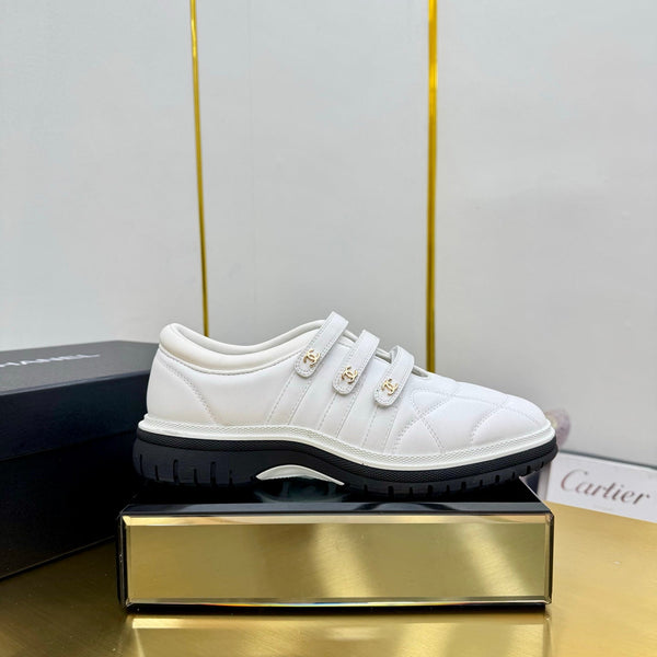 CC 26S Quilted Platform Sneakers Triple Velcro Straps White Leather 140246