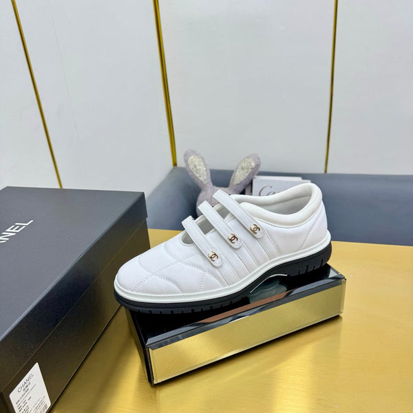 CC 26S Quilted Platform Sneakers Triple Velcro Straps White Leather 140246