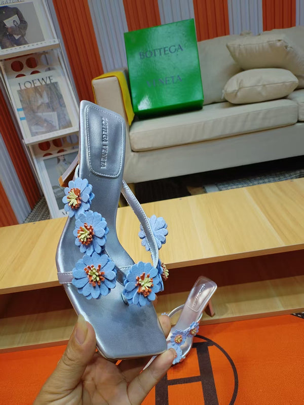 BV Riva Thong Floral Sandals 9CM Blue Silver Leather 139870
