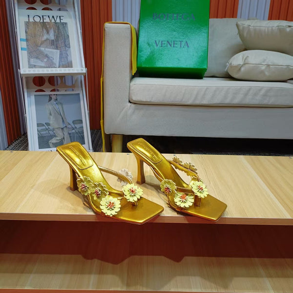 BV Riva Thong Floral Sandals 9CM Gold Leather 139869