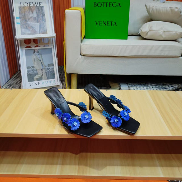 BV Riva Thong Floral Sandals 9CM Blue Black Leather 139867