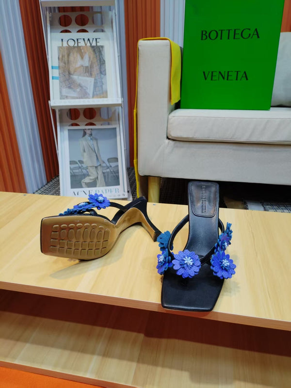 BV Riva Thong Floral Sandals 9CM Blue Black Leather 139867