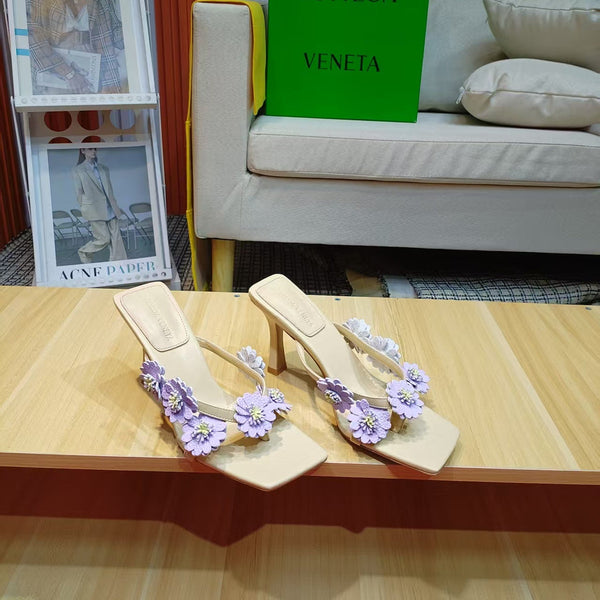 BV Riva Thong Floral Sandals 9CM Purple Beige Leather 139866